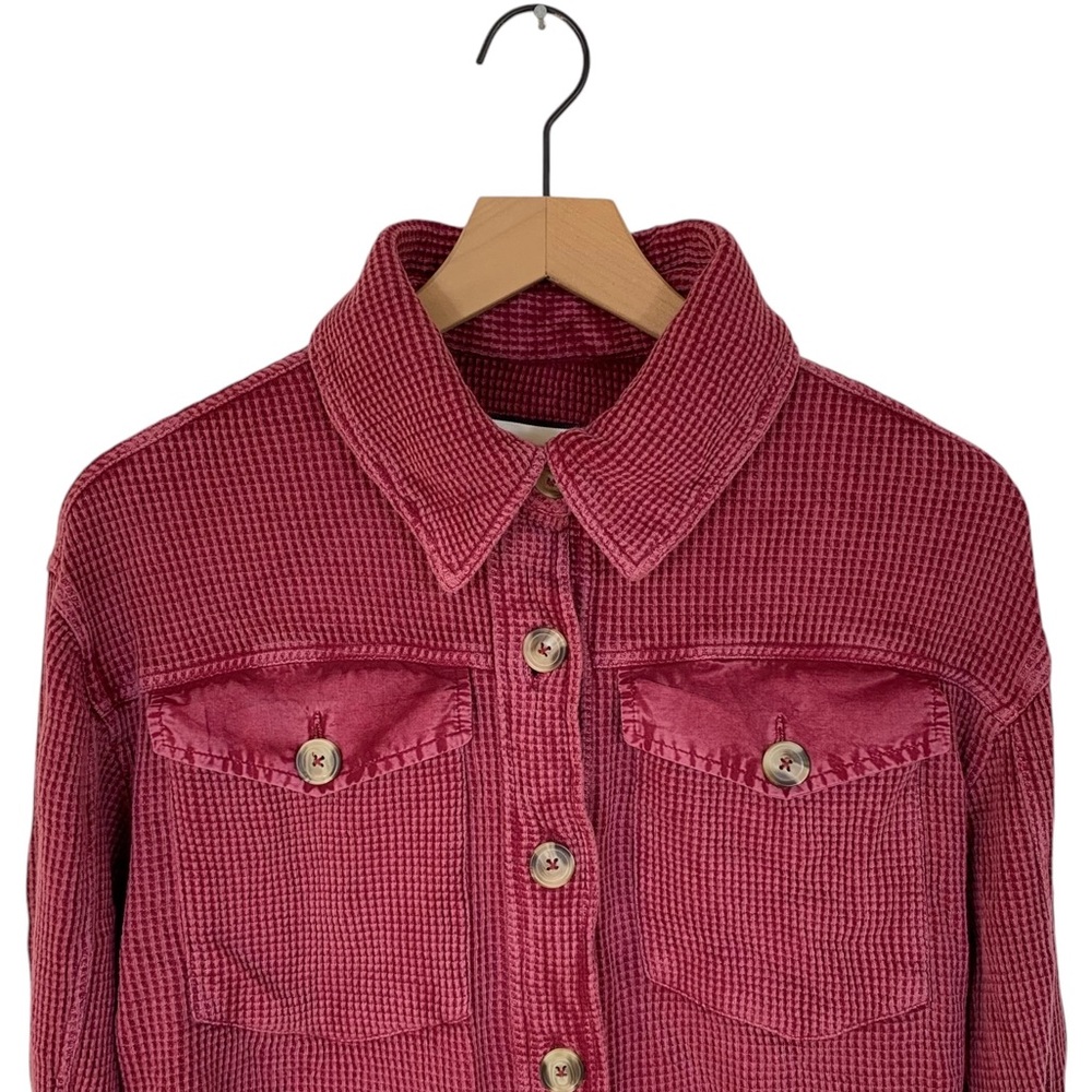 Bagatelle Burgundy Pigment Dyed Waffle Knit Thermal Shirt (Boho Indie Festival) - Picture 3 of 9